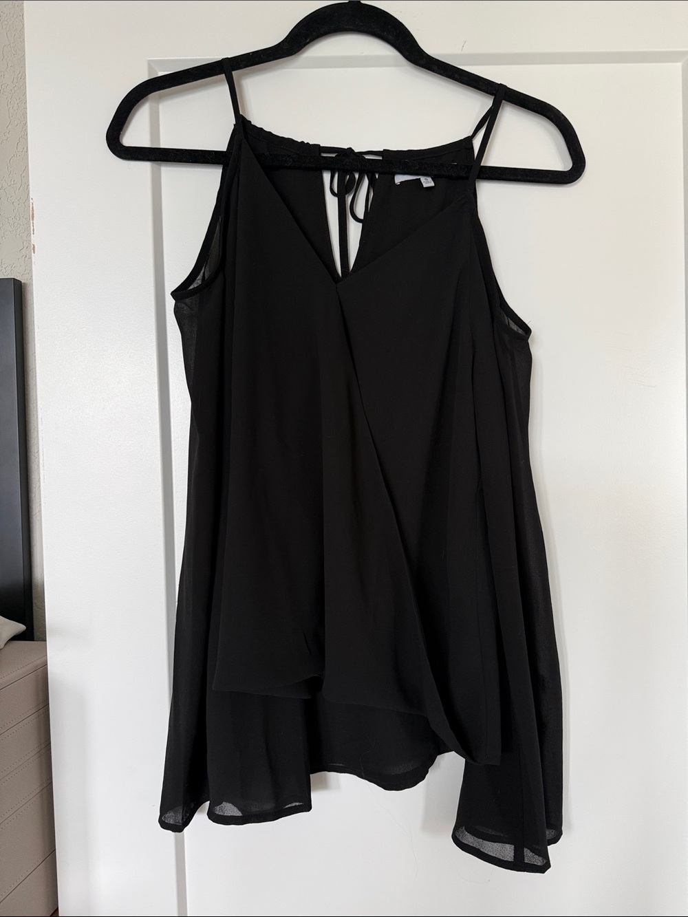 Naked Zebra Black Draped Chiffon Cold Shoulder Flowy Top